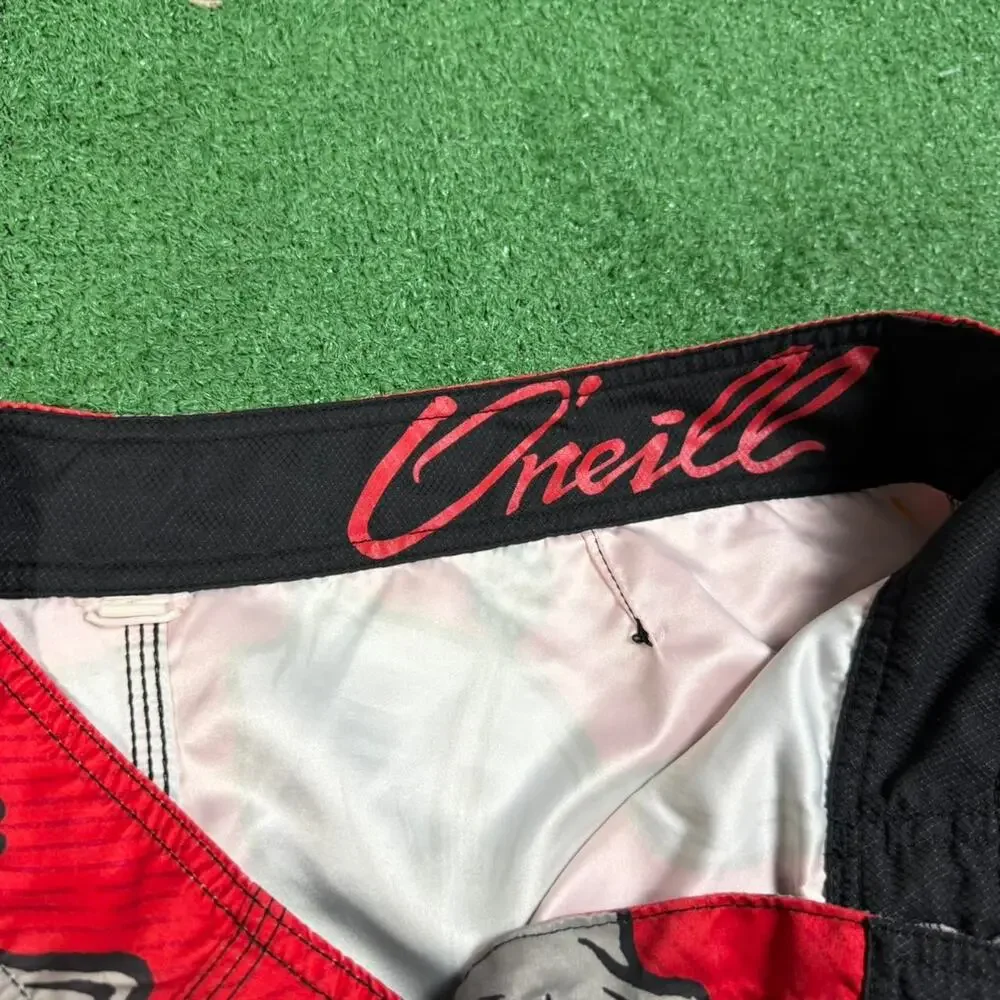 Vintage O’Neill Board Shorts Mens 34 Red Floral Surf Swim Trunks Y2K Hawaiian